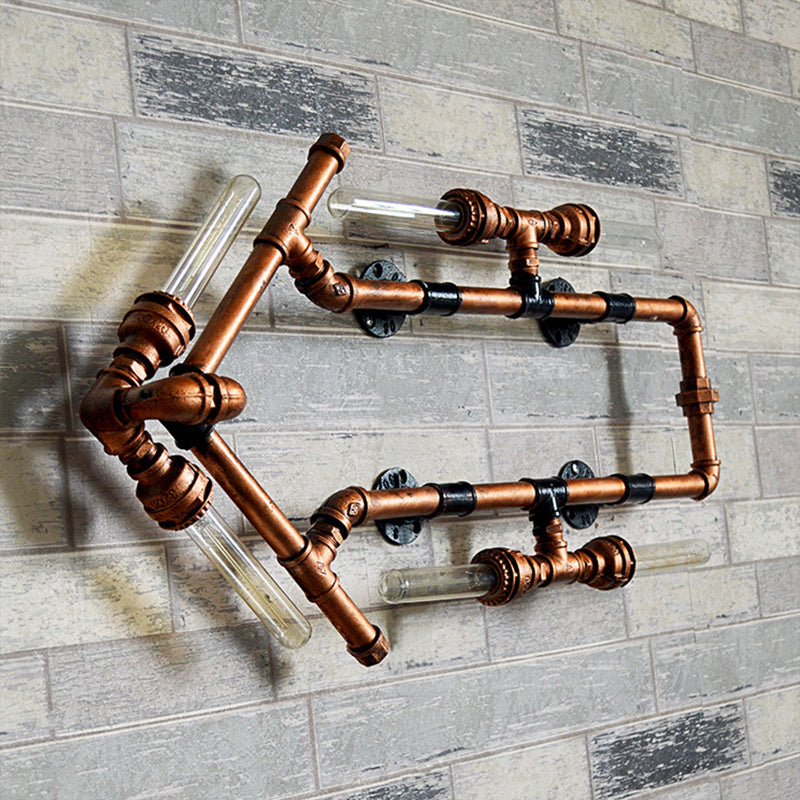 Wrought Iron Wall Sconce With Arrow Shaped Lighting - Retro Industrial Bronze Pipe Design 6 Bulbs