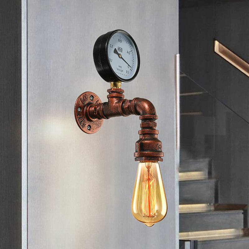 Rustic Copper Piped Wall Lamp - Decorative Gauge/Valve Design 1 Light Living Room Mount / Gauge