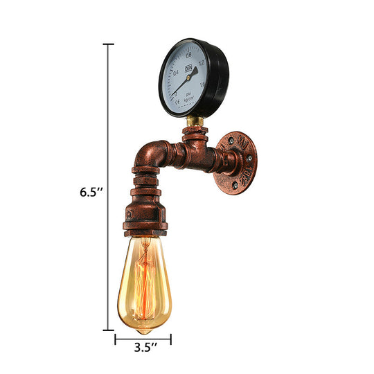 Rustic Copper Piped Wall Lamp - Decorative Gauge/Valve Design 1 Light Living Room Mount