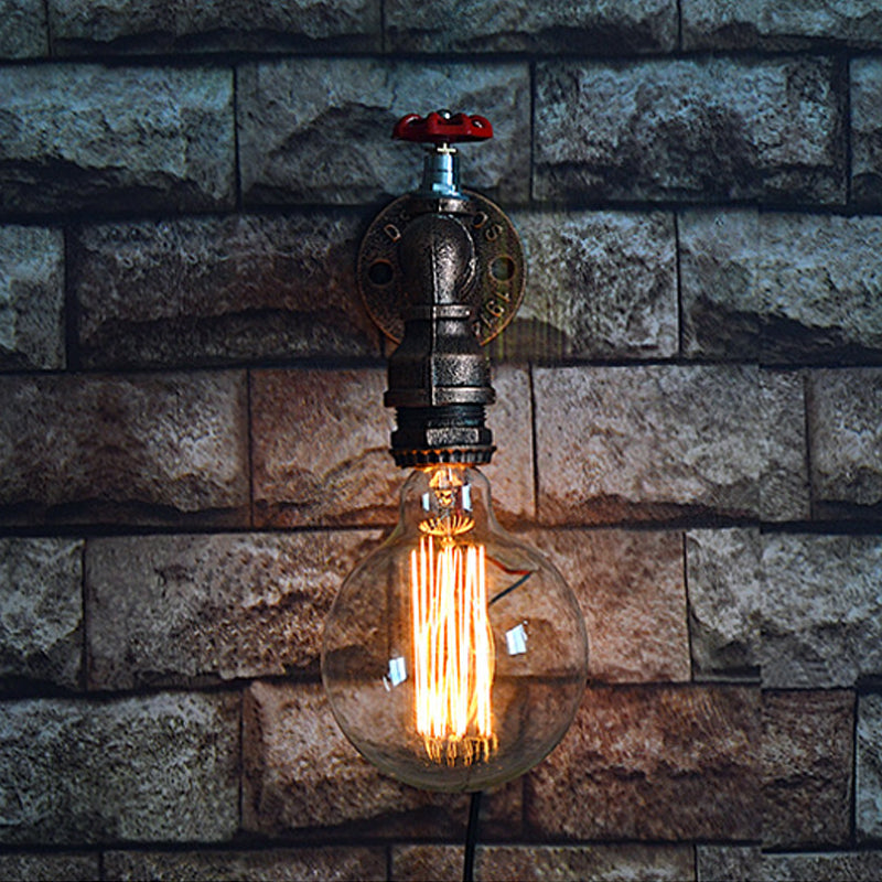 Rustic Copper Piped Wall Lamp - Decorative Gauge/Valve Design 1 Light Living Room Mount / Valve