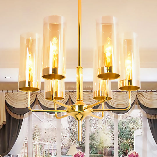 Blue/Amber Glass Cylinder Chandelier - 6/10 Lights In Gold For Modern Living Room 6 / Amber