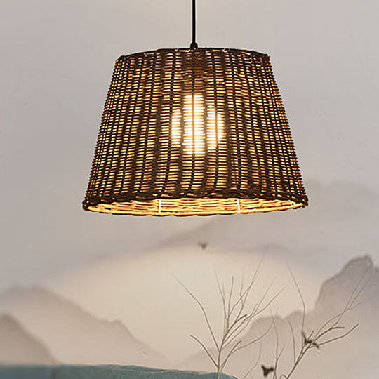 Asian Style Rattan Bucket Shade Pendant Light Beige 9.5/13 Width - Ideal For Dining Room
