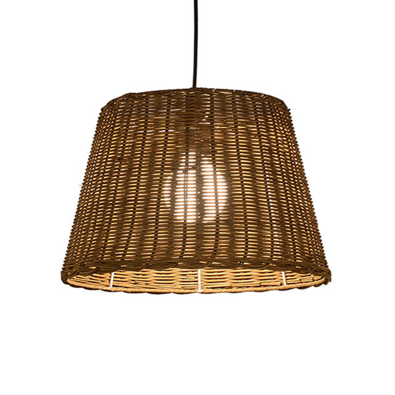 Asian Style Rattan Bucket Shade Pendant Light Beige 9.5/13 Width - Ideal For Dining Room
