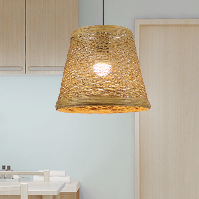 Country Style Rattan Fiber Pendant Lamp - Conic Hanging Lighting For Dining Table 1 / Beige