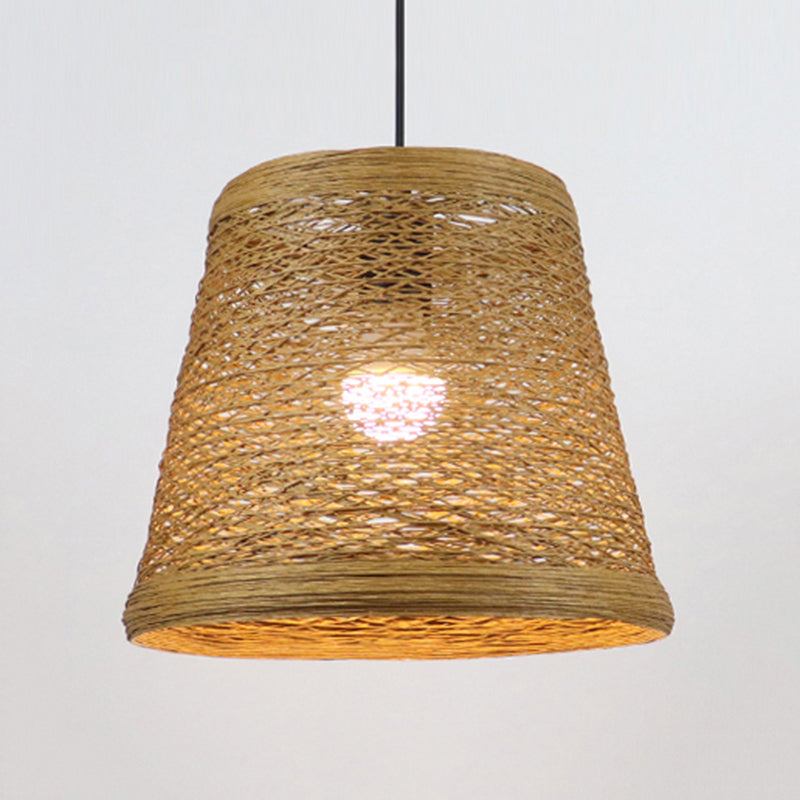 Country Style Rattan Fiber Pendant Lamp - Conic Hanging Lighting For Dining Table