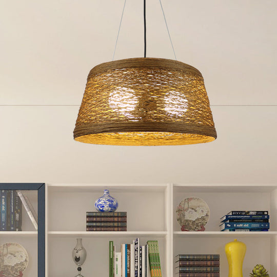 Country Style Rattan Fiber Pendant Lamp - Conic Hanging Lighting For Dining Table 3 / Beige