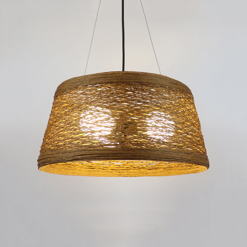 Country Style Rattan Fiber Pendant Lamp - Conic Hanging Lighting For Dining Table