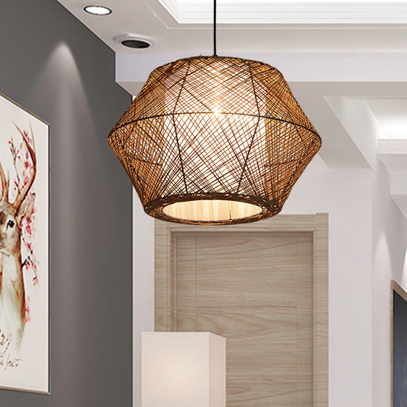 Handmade Geometric Rattan Pendant Light - Asian Style - 1 Light Beige