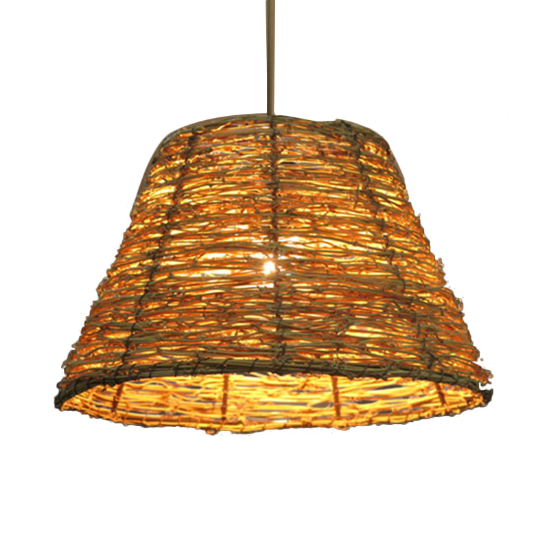 Asian Style Conic Rattan Pendant Light With 1 Bulb - Beige/Brown Restaurant Ceiling Lighting