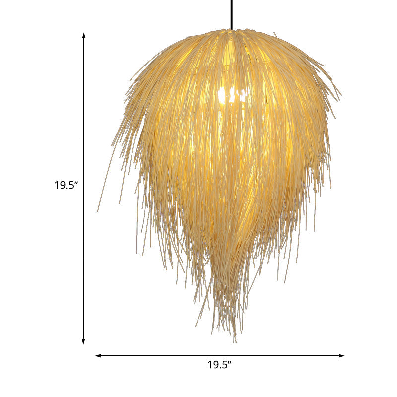 Tapered Hanging Light - Modern Rattan Pendant Lamp In Beige (1 Head) 16/19.5 Wide Ideal For
