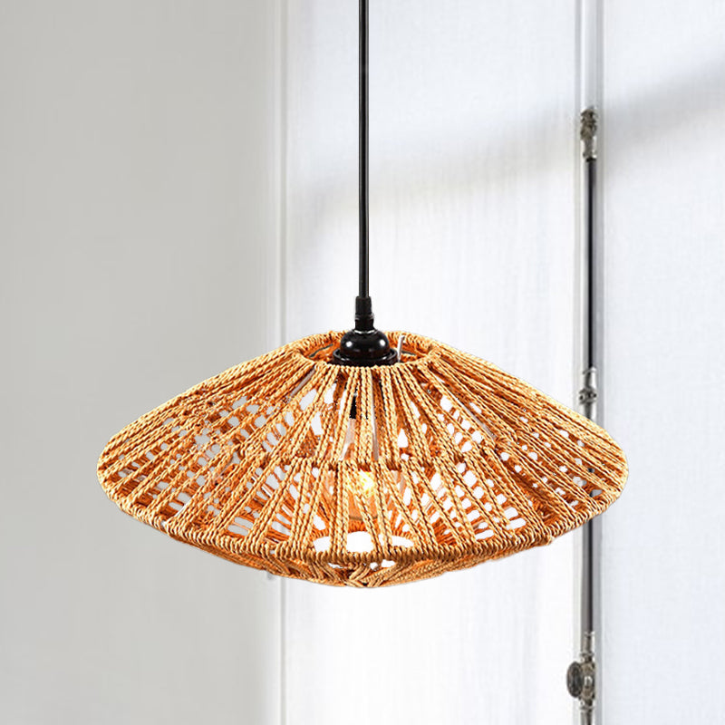 Rattan Hanging Pendant Light: Asian Style Restaurant Lamp In Beige