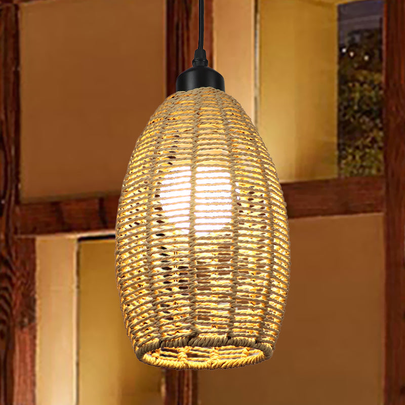 Asian Style 1/3-Light Pendant Light With Oval Rattan Shade Beige Ceiling Lamp 1 / Round
