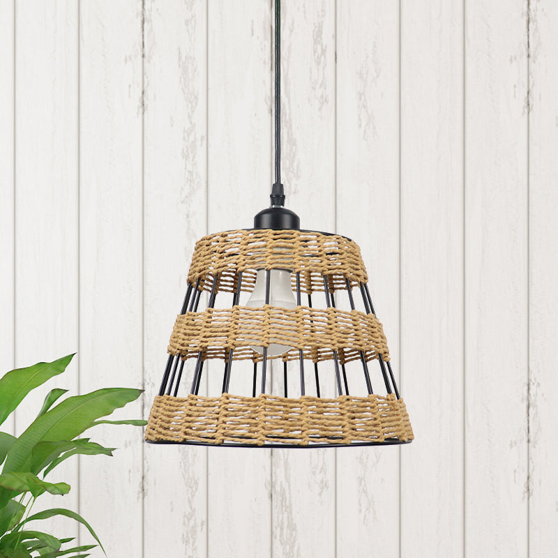 1/3-Head Asian Style Cone Hanging Pendant Lamp Metal And Rattan In Beige - For Restaurants 1 /