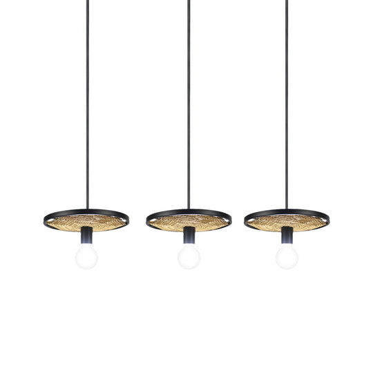 Modern Metallic Ring Pendant Light With Rope Detail - Black Finish 1/3-Light Ceiling Lamp For Dining