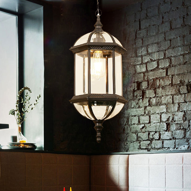 Country Clear Glass Birdcage Pendant Lamp - Black/Gold 1 Light Perfect For Corridors