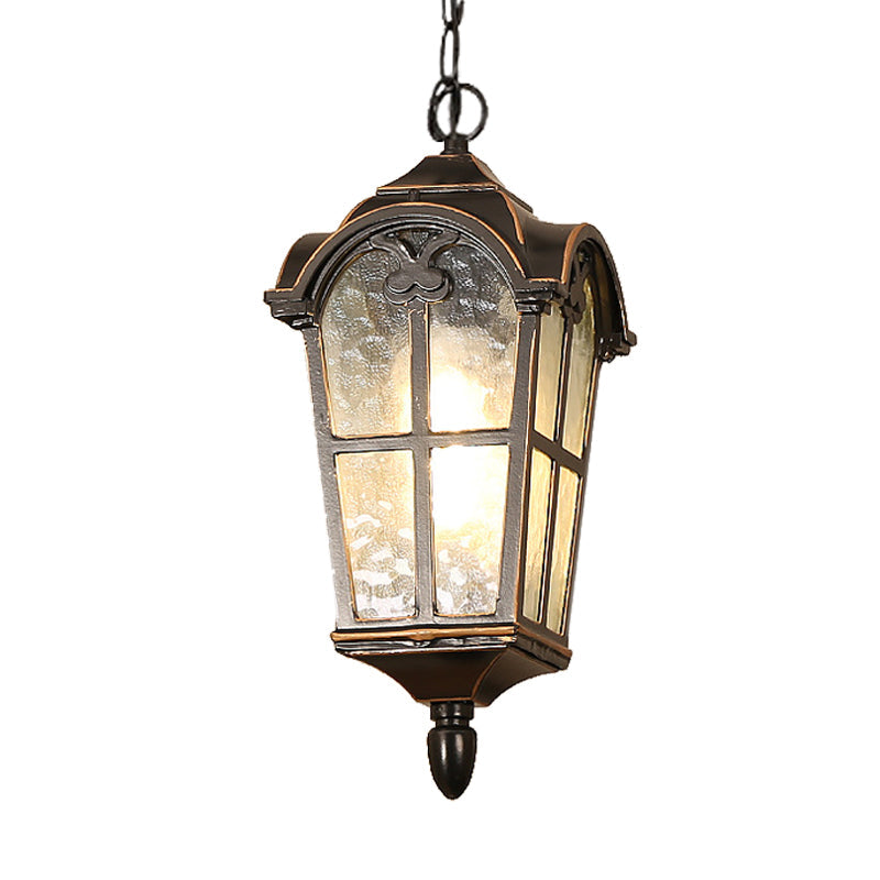 Rustic Black 1-Head Pendant Light With Water Glass Lantern For Ceiling Suspension - Perfect