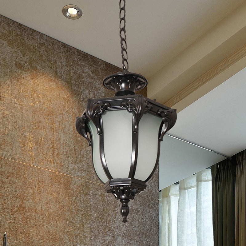 Acorn Hanging Pendant Lamp - 1 Light Black/Brass Finish Frosted White Glass Black