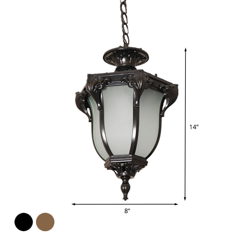 Acorn Hanging Pendant Lamp - 1 Light Black/Brass Finish Frosted White Glass