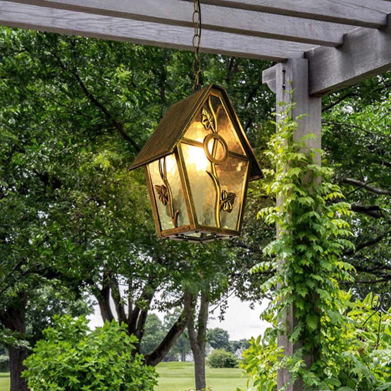 Country House Shape Hanging Light Kit With Aluminum Brass Finish 1-Bulb Ceiling Suspension Lamp And