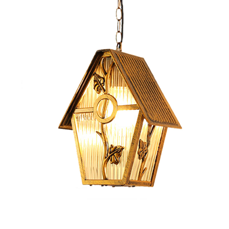 Country House Shape Hanging Light Kit With Aluminum Brass Finish 1-Bulb Ceiling Suspension Lamp And