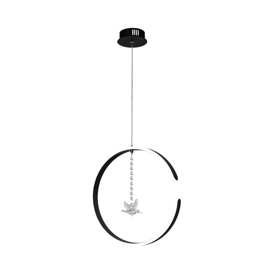 Modern Acrylic LED Pendant Light Kit with Bird Crystal Droplet - Black/White Light