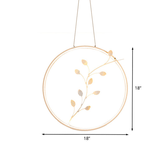 Minimalist Led Ring Acrylic Hanging Light With Branch Deco - Warm/White Suspension Lamp