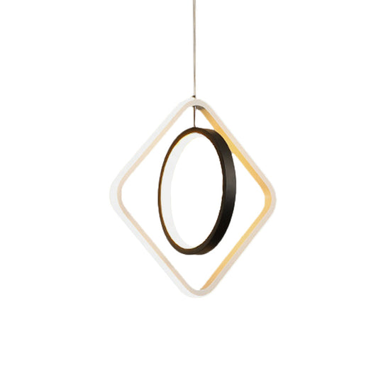 Modern LED Black Hoop and Square Ceiling Pendant Lamp with Acrylic Shade - Warm/White Light