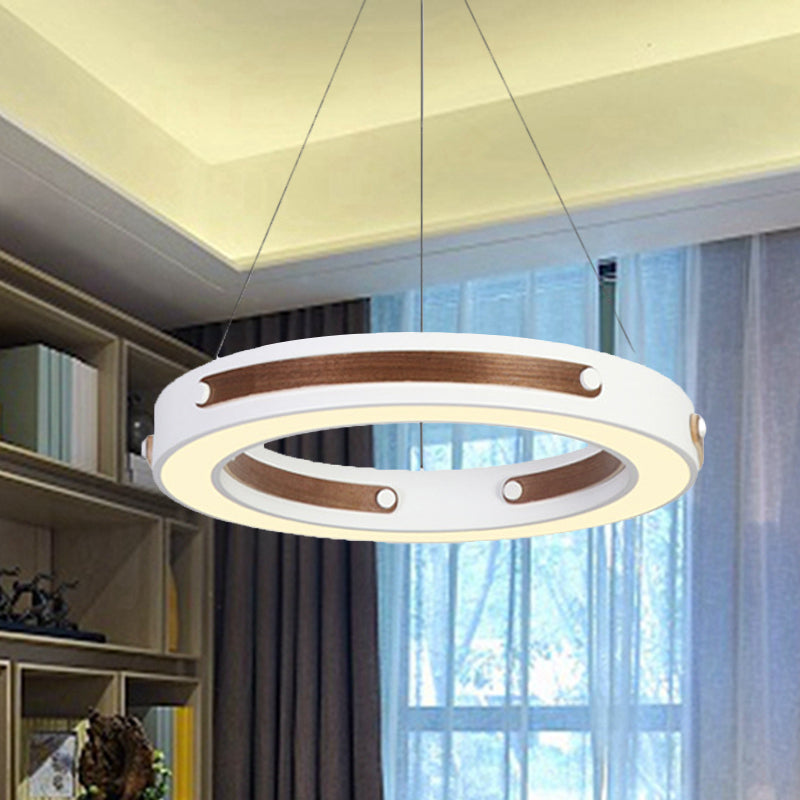 Modernist LED Pendant Lamp with Wood Detail and Warm/White Light, 21.5"/27.5" Diameter