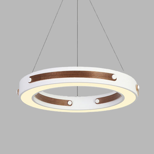 Iron Round Pendant Ceiling Lamp With Led Modernist Design And Wood Detail - Warm/White Light