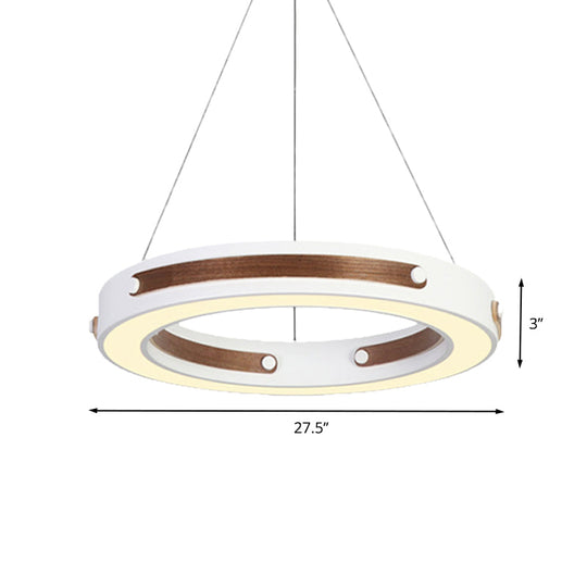 Iron Round Pendant Ceiling Lamp With Led Modernist Design And Wood Detail - Warm/White Light
