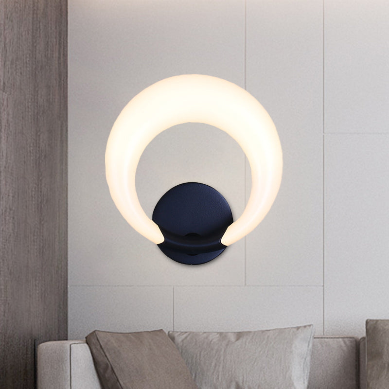 Nordic Style Led Bedside Wall Sconce - White/Black Crescent Moon Acrylic Shade Black