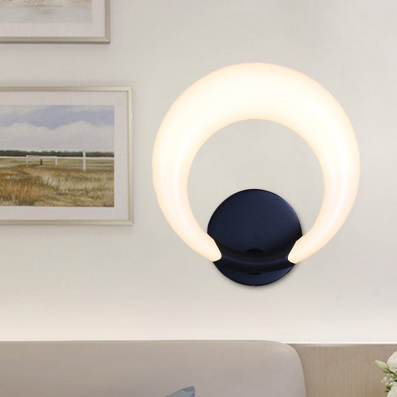 Nordic Style Led Bedside Wall Sconce - White/Black Crescent Moon Acrylic Shade
