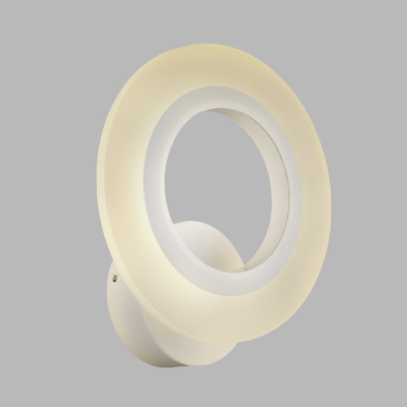 Contemporary Led Wall Sconce Lamp - White Ring Design With Acrylic Shade Warm/White Light