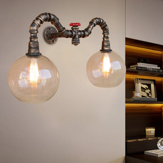 Vintage Style Wall Sconce Lighting: Glass Clear Mounted Global Shade 2/3 Lights With Pipe For Living