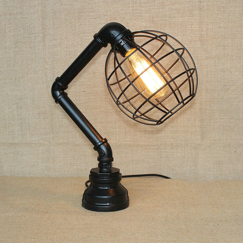 Vintage Metal Table Lamp - Industrial Black Cage Design For Coffee Shops And More
