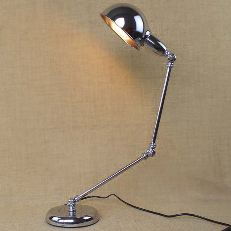 Sleek Industrial Brass/Chrome Swing Arm Desk Lamp With Dome Shade - Ideal For Reading Chrome