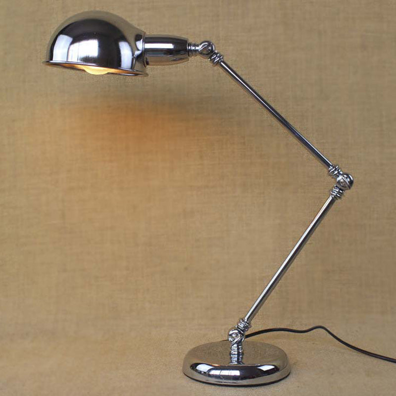 Sleek Industrial Brass/Chrome Swing Arm Desk Lamp With Dome Shade - Ideal For Reading