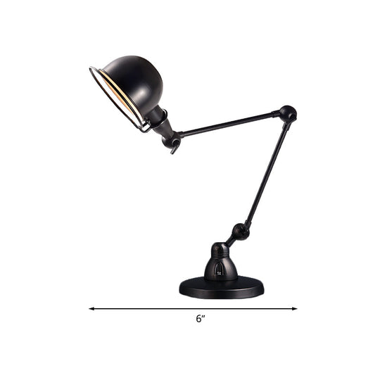 Swing Arm Retro Black Bedroom Desk Reading Light With Dome Shade - 1 Bulb Illumination