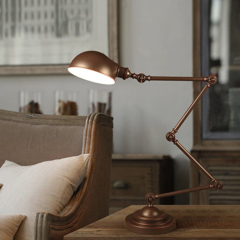 Industrial Style Dome Metal Reading Light - Bronze Swing Arm Desk Lamp For Study Room