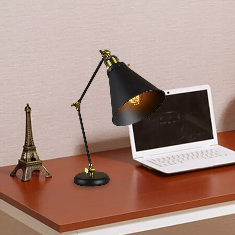 Flexible Black Desk Lamp - Industrial Stylish Conical Reading Light For Study Room
