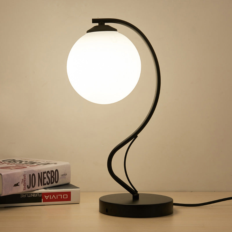 Modern Black Task Lamp With Frosted Glass Globe Shade