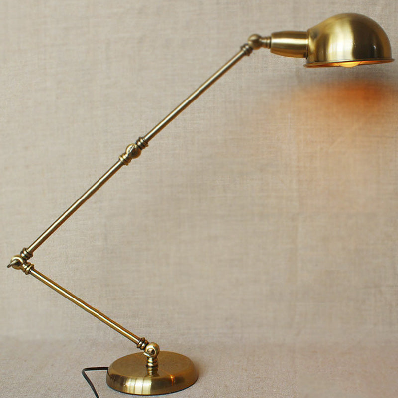 Retro Swing Arm Bedroom Desk Light With Dome Shade - Stylish Metal Design 1 Black/Brass Brass