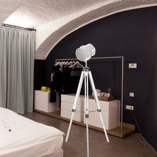 Industrial Style Tripod Floor Light With Metallic Spotlight Black/White Finish For Living Room