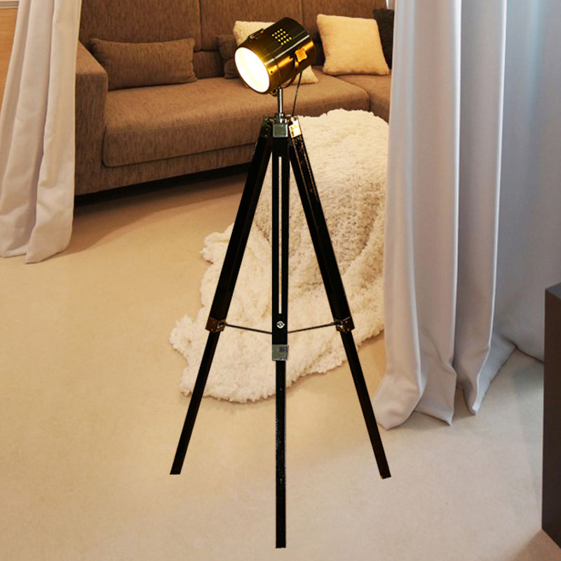 Vintage Industrial Tripod Floor Light - Black/White Metallic Standing Lamp For Living Room Black