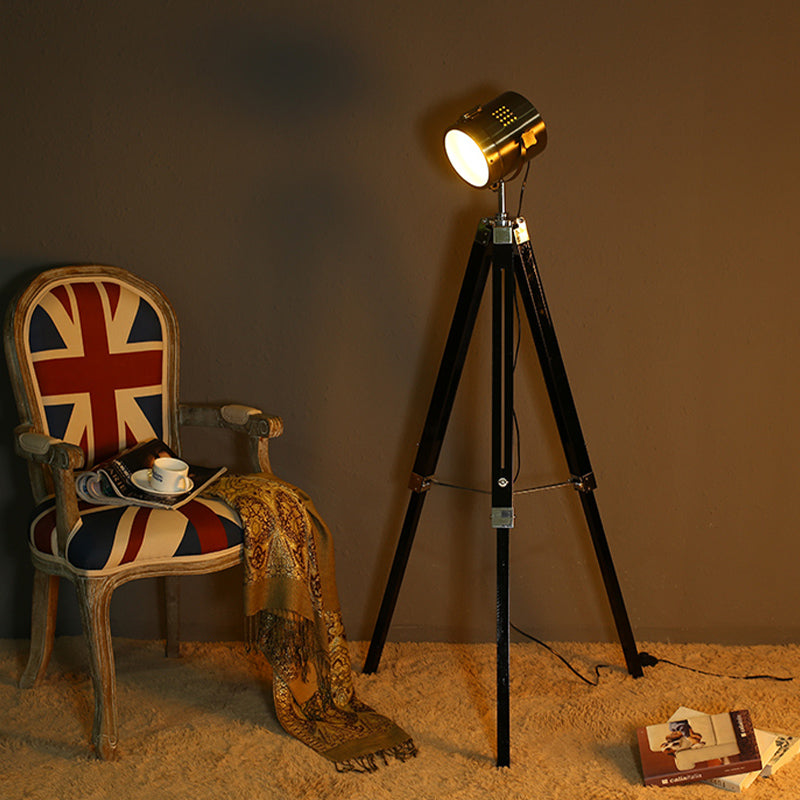 Vintage Industrial Tripod Floor Light - Black/White Metallic Standing Lamp For Living Room