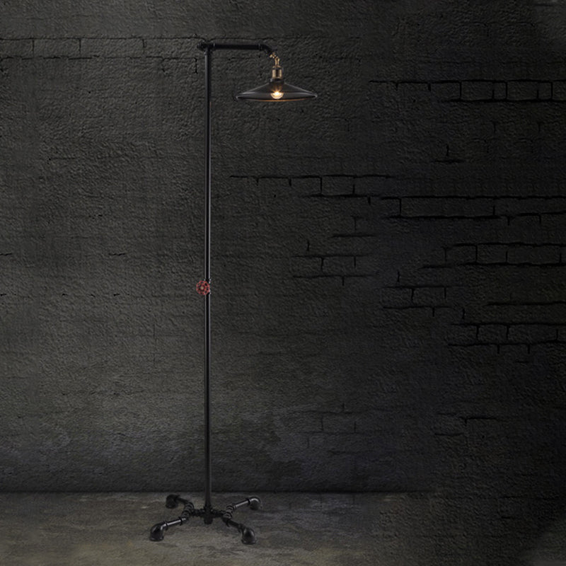Industrial Rustic Brass Metal Floor Lamp - Flat Shade 1 Light Standing For Living Room