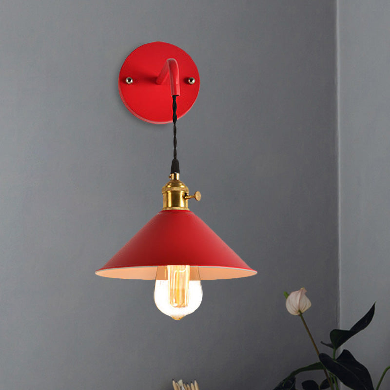 Vintage Style Gray/Red Conic Wall Mounted Light With 1 Bulb For Living Room Décor Red