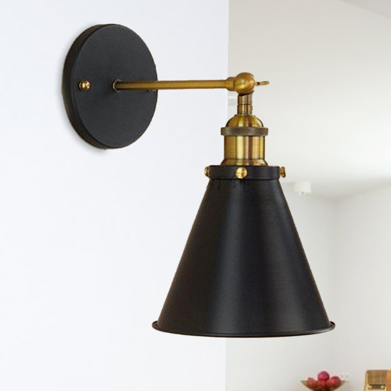 Industrial Black/Brass Sconce With Metal Conic Shade - Stylish Wall Lighting For Living Room Brass