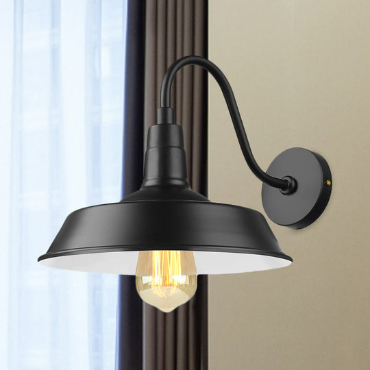 Industrial Barn Wall Sconce With Gooseneck Arm - Black/White 1 Light 10/14 Width Black / 10