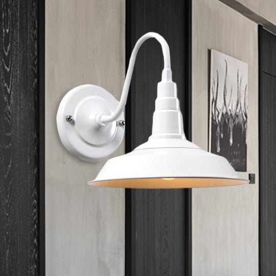 Industrial Barn Wall Sconce With Gooseneck Arm - Black/White 1 Light 10/14 Width White / 10